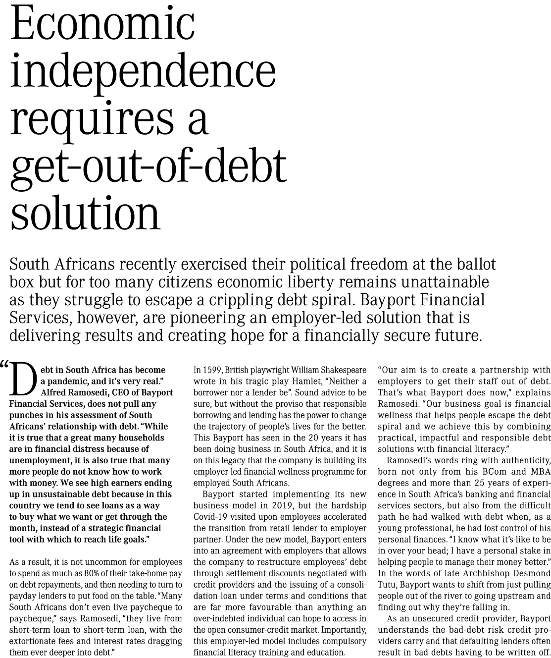 Economic independence requires a get‑out‑of‑debt solution South Africans recently exercised their political freedom a...