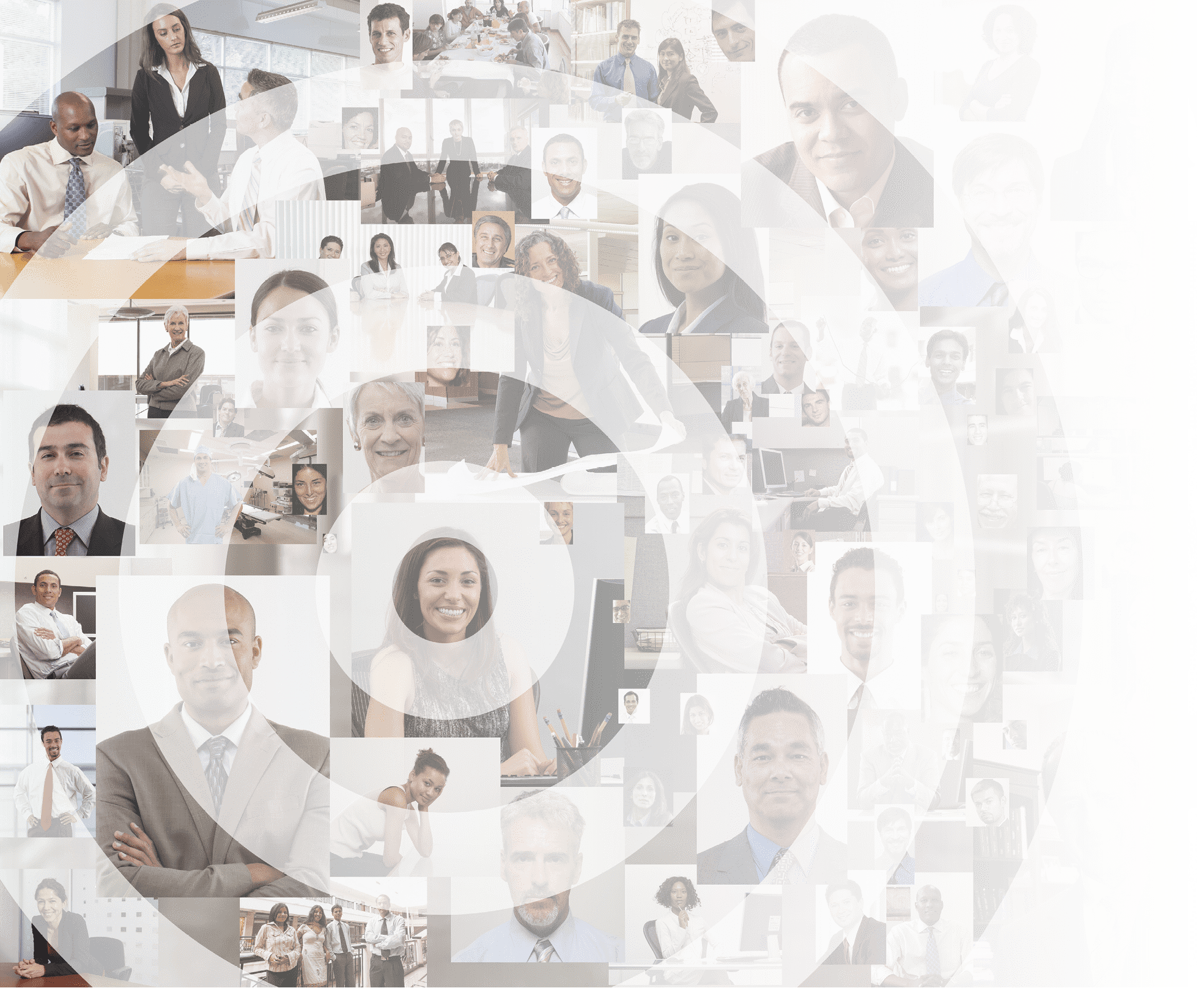 Bull's-eye over collage of people