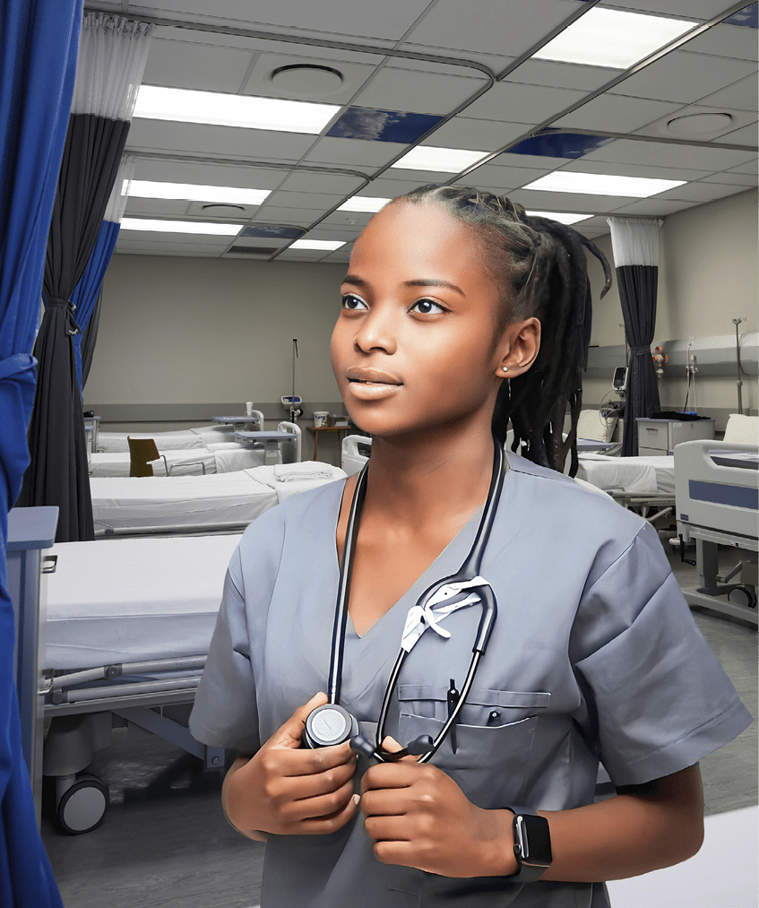 Beds in empty hospital ward