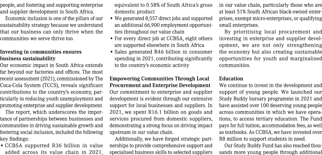 people, and fostering and supporting enterprise and supplier development in South Africa. Economic inclusion is one o...