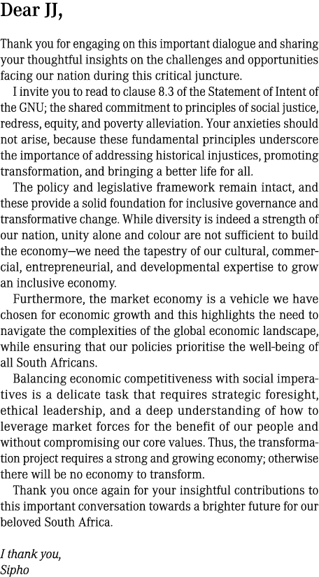 Dear JJ, Thank you for engaging on this important dialogue and sharing your thoughtful insights on the challenges and...