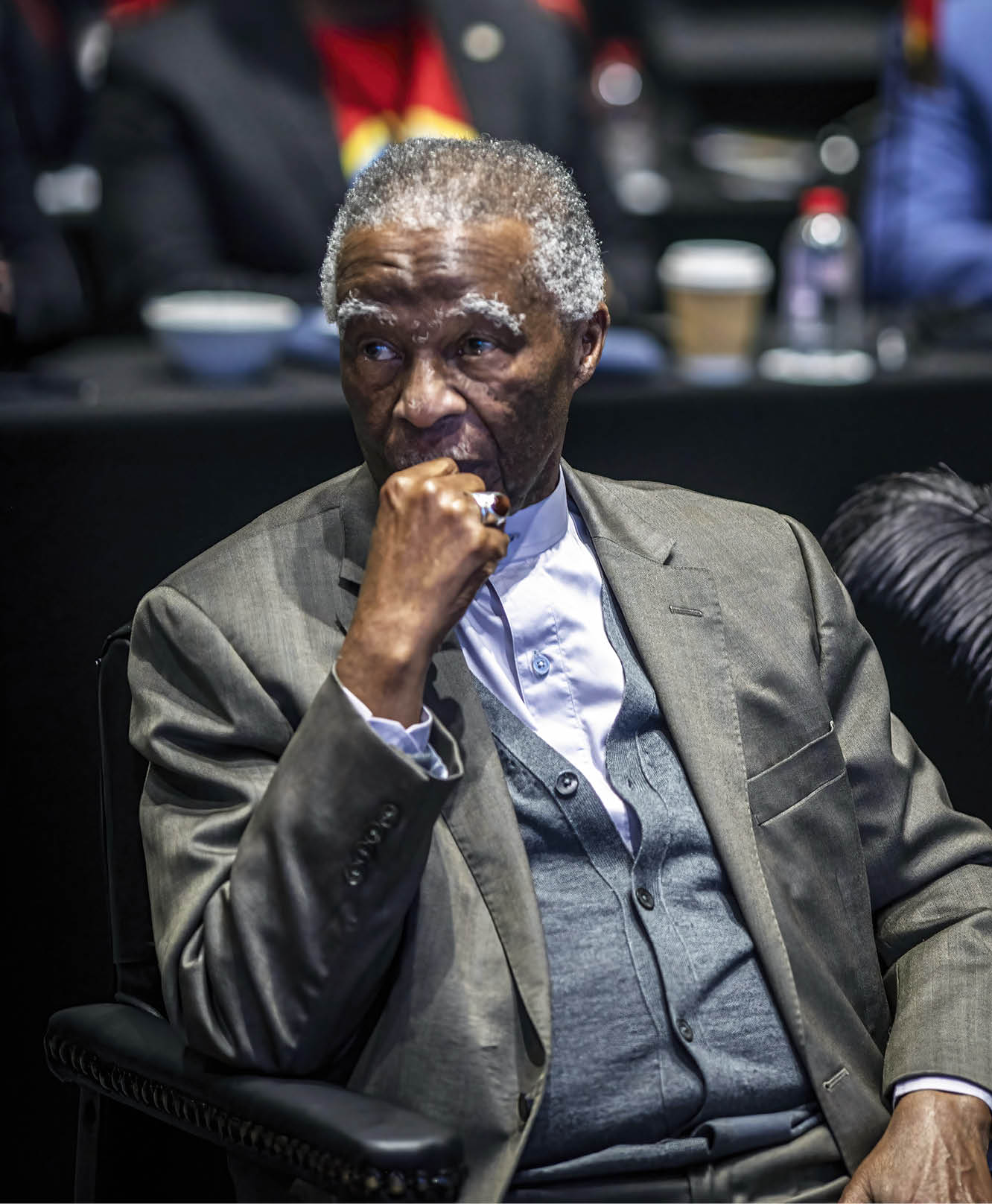 JOHANNESBURG, SOUTH AFRICA - JULY 27: Former South African President Thabo Mbeki listens to a speech during a session as representatives from six African liberation movements convened at the third day of the Liberation Movements Summit on July 27, 2025 in Johannesburg, South Africa. The summit, held 25-27th July, was expected to include South African President Cyril Ramaphosa, former South African President Thabo Mbeki, and former Mozambican President Joaquim Chissano, and would feature a joint press briefing by the leadership of the MPLA, Frelimo, Swapo, CCM, Zanu-PF, and the ANC. (Photo by Per-Anders Pettersson/Getty Images)