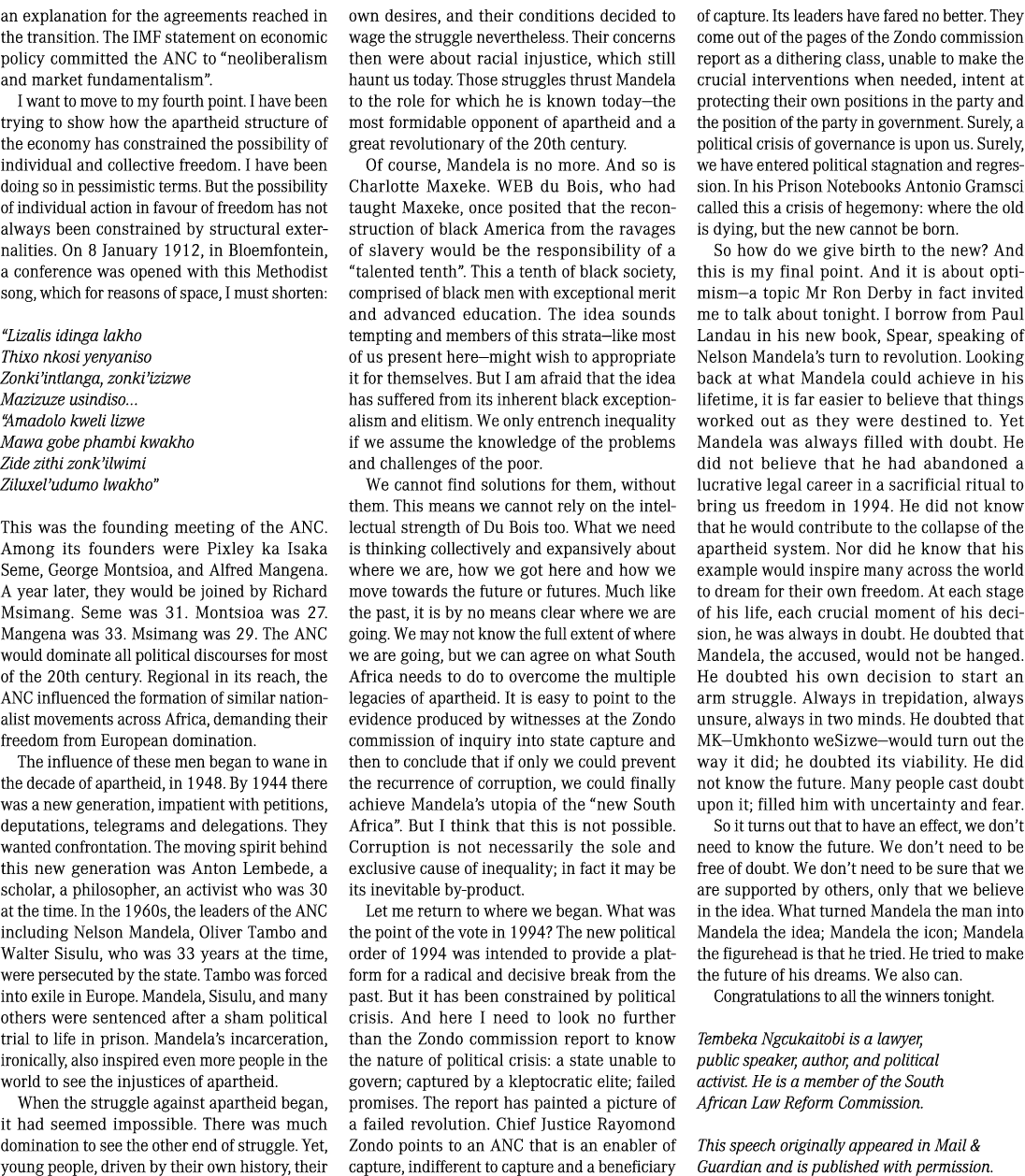an explanation for the agree ments reached in the transition  The IMF statement on economic policy committed the ANC    