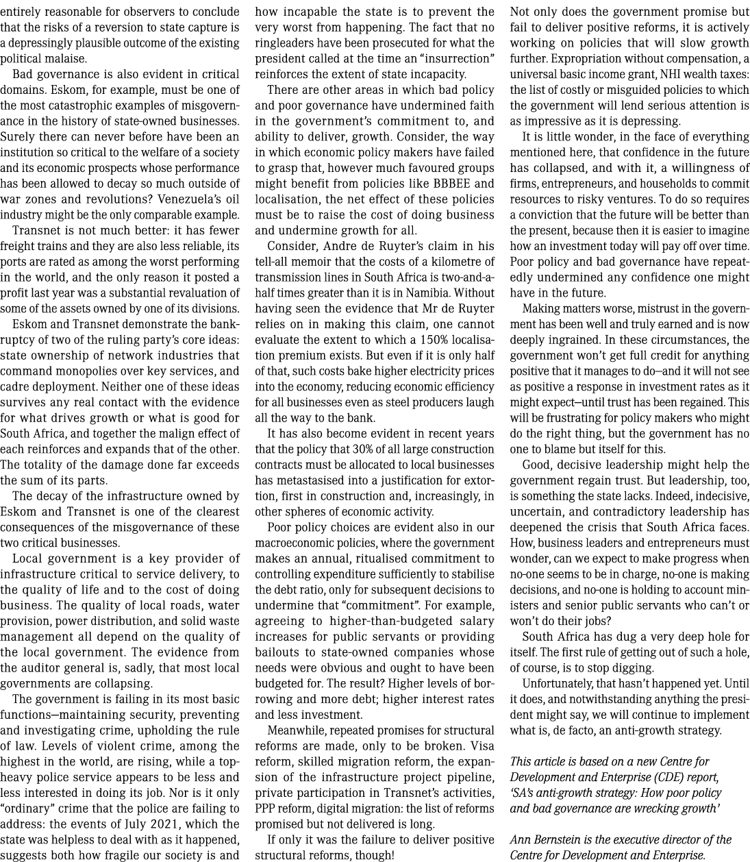 entirely reasonable for observers to conclude that the risks of a reversion to state capture is a depressingly plausi   