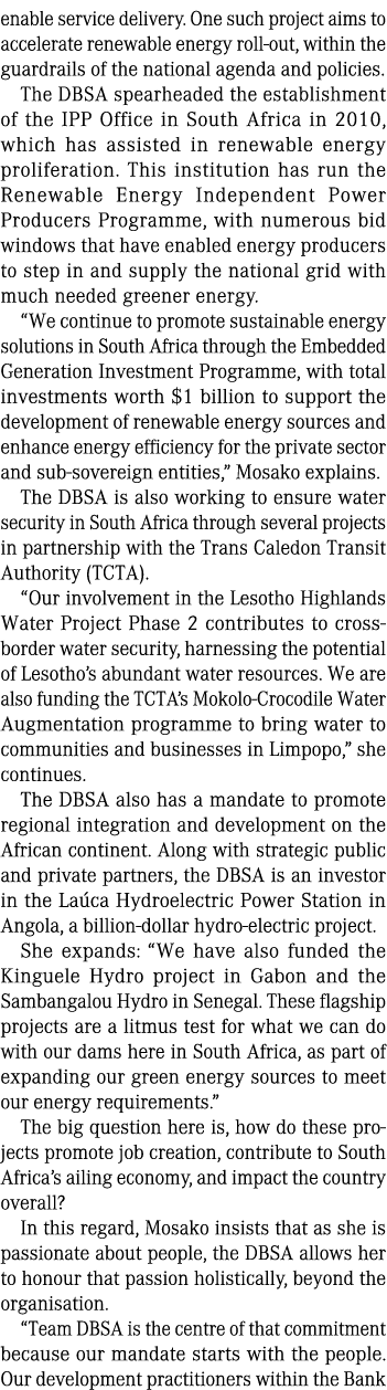 enable service delivery  One such project aims to accelerate renewable energy roll-out, within the guardrails of the    