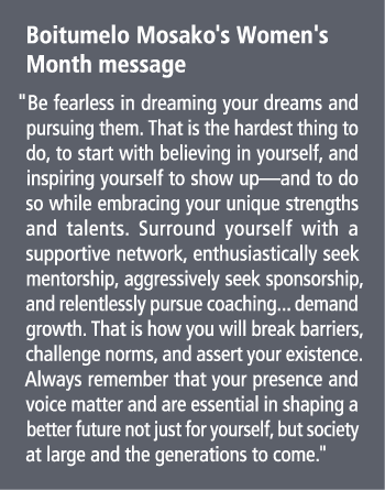 Boitumelo Mosako's Women's Month message   Be fearless in dreaming your dreams and pursuing them  That is the hardest   