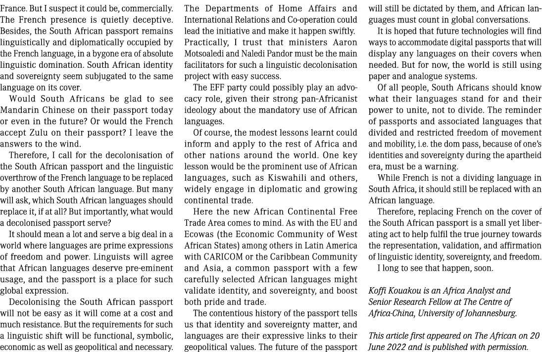 France  But I suspect it could be, commercially  The French presence is quietly deceptive  Besides, the South African   