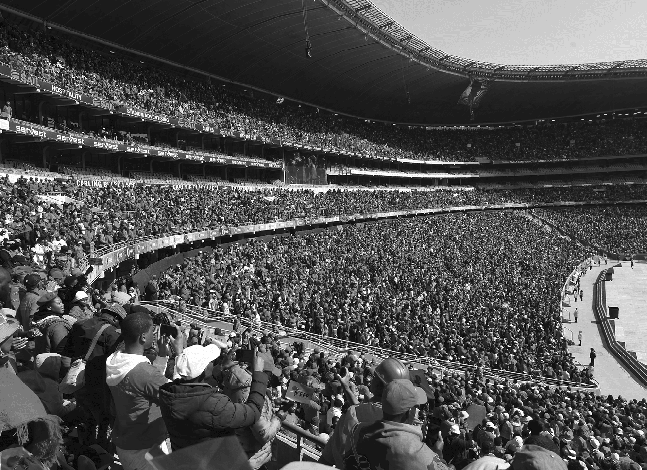 JOHANNESBURG, SOUTH AFRICA - JULY 29: EFF Supporters during the Economic Freedom Fighters (EFF) 10th Anniversary at FNB Stadium on July 29, 2023 in Johannesburg, South Africa   The EFF celebrated their 10-year milestone, also effectively kicking off the party s campaign ahead of the 2024  general elections  (Photo by Lefty Shivambu Gallo Images via Getty Images)