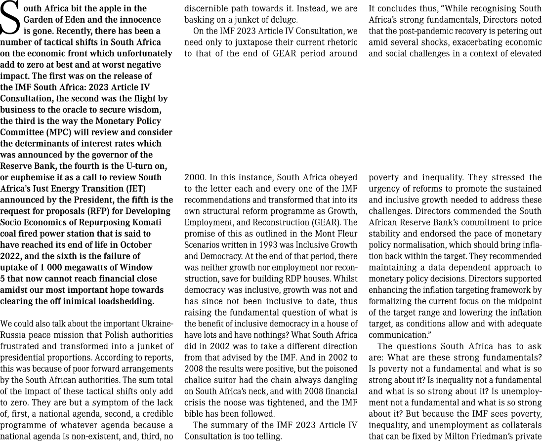 South Africa bit the apple in the Garden of Eden and the innocence is gone  Recently, there has been a number of tact   