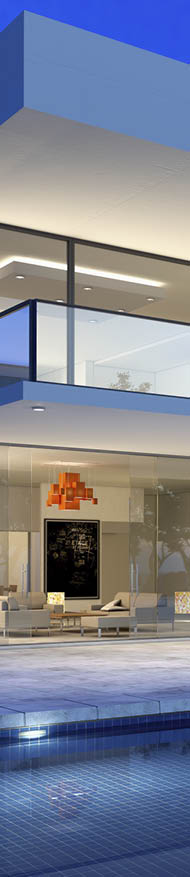 luxurious villa with swimming pool at dusk