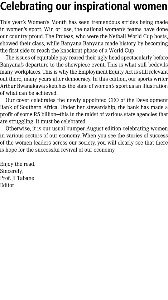 Celebrating our inspirational women This year s Women s Month has seen tremendous strides being made in women s sport   