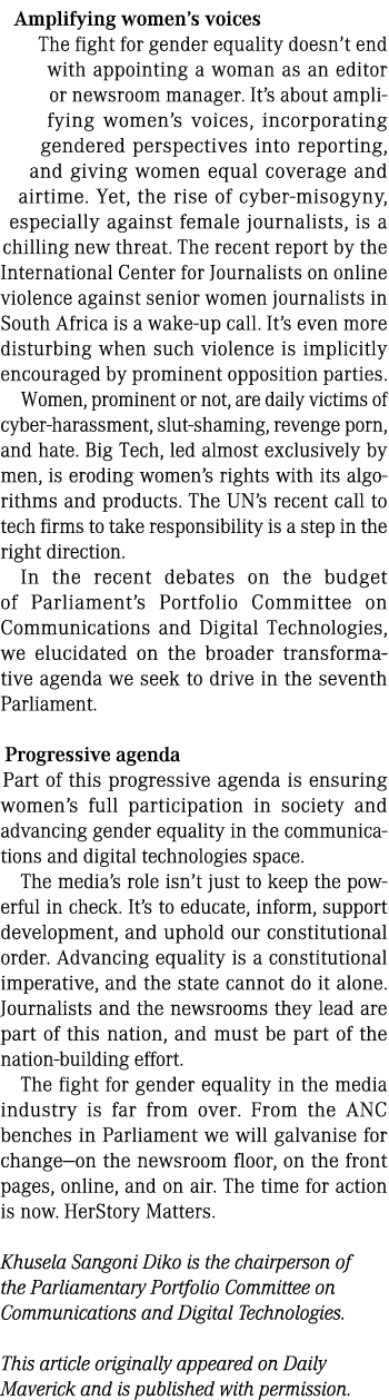 Amplifying women’s voices The fight for gender equality doesn’t end with appointing a woman as an editor or newsroom ...