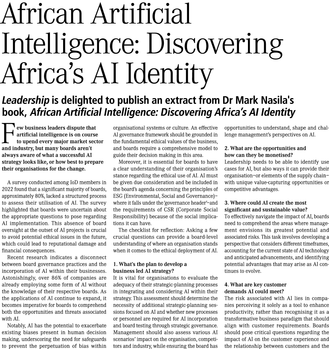 African Artificial Intelligence: Discovering Africa’s AI Identity Leadership is delighted to publish an extract from ...