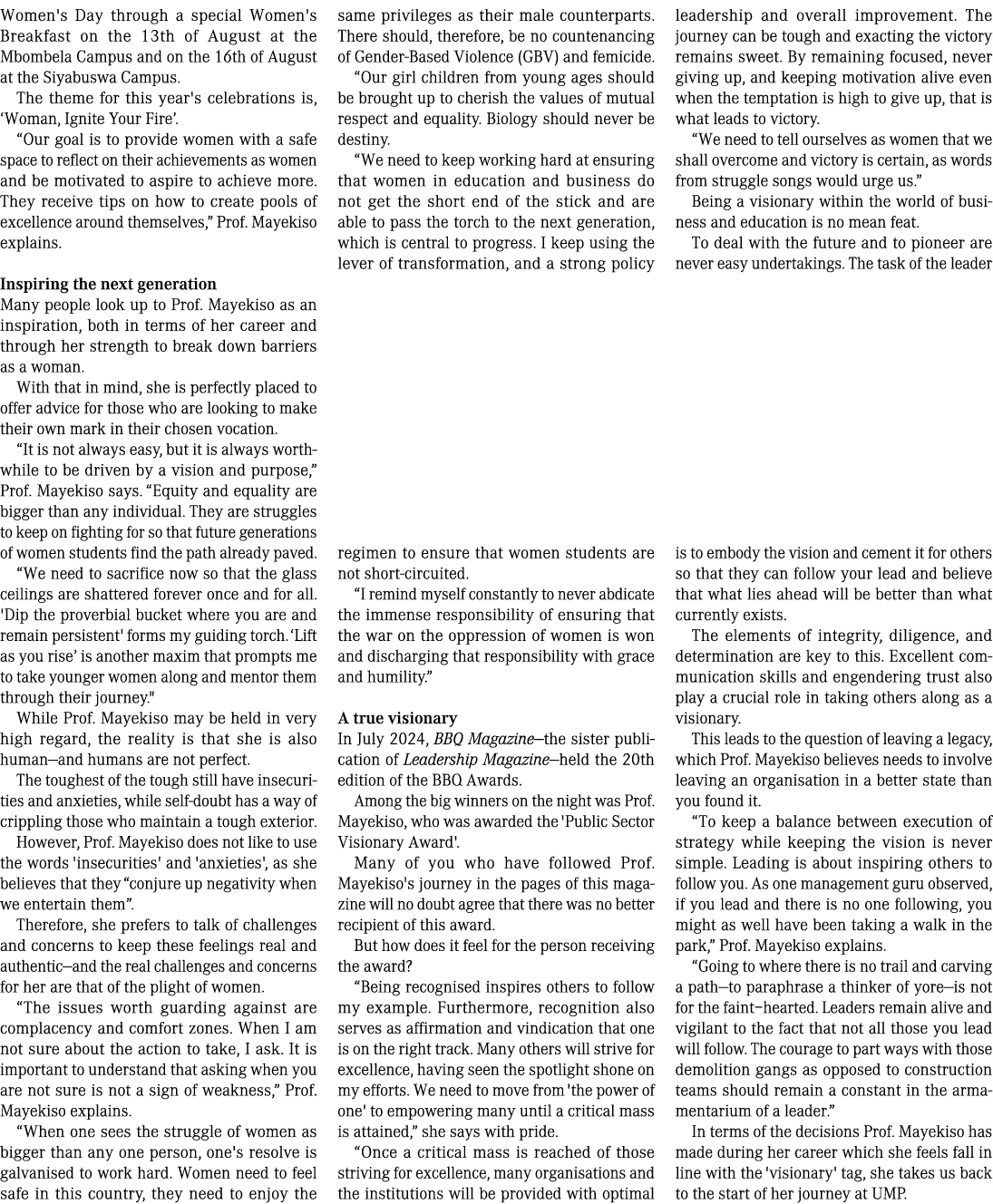 Women's Day through a special Women's Breakfast on the 13th of August at the Mbombela Campus and on the 16th of Augus...