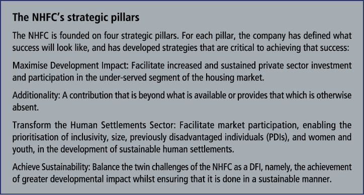 The NHFC’s strategic pillars The NHFC is founded on four strategic pillars. For each pillar, the company has defined ...
