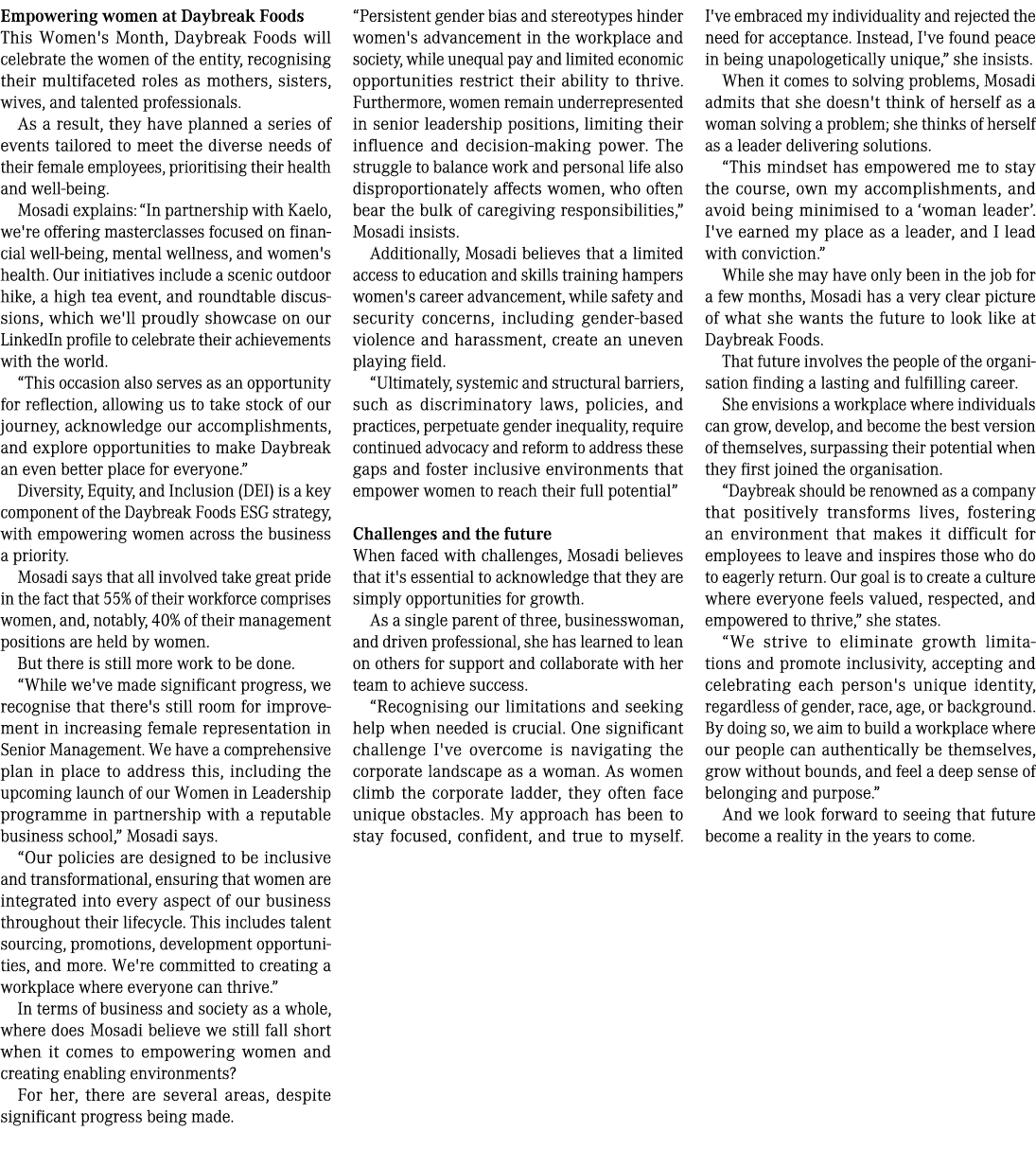 Empowering women at Daybreak Foods This Women's Month, Daybreak Foods will celebrate the women of the entity, recogni...