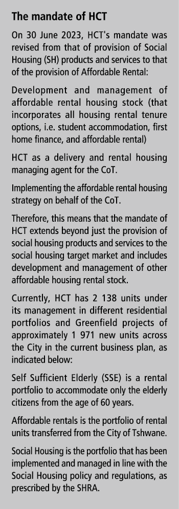 The mandate of HCT On 30 June 2023, HCT's mandate was revised from that of provision of Social Housing (SH) products ...