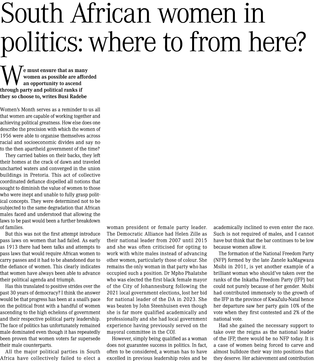 South African women in politics: where to from here? We must ensure that as many women as possible are afforded an op...