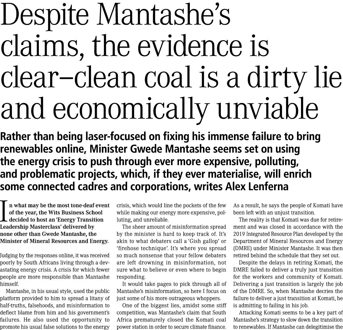 Despite Mantashe’s claims, the evidence is clear–clean coal is a dirty lie and economically unviable Rather than bein...