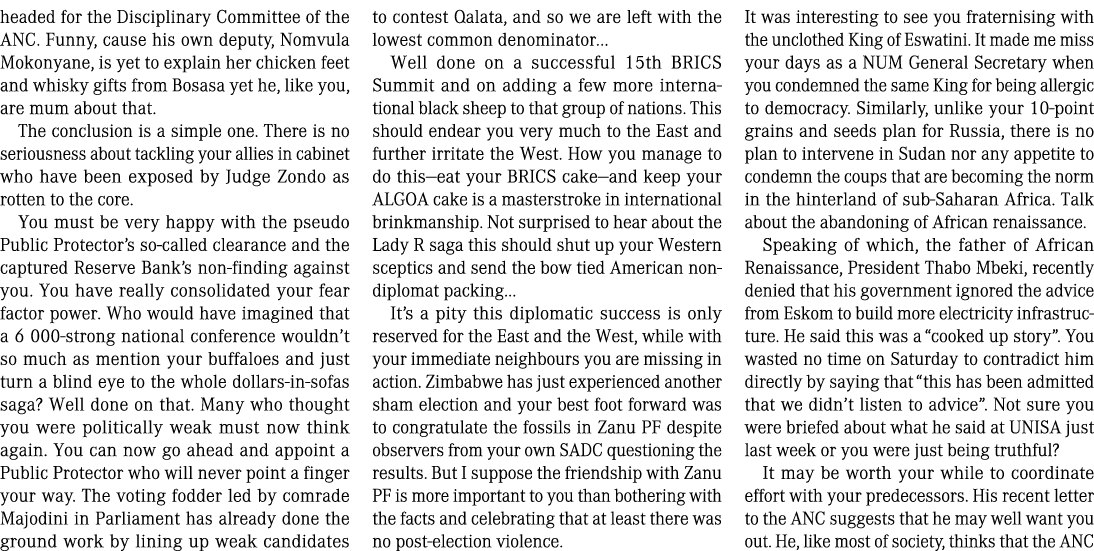 headed for the Disciplinary Committee of the ANC. Funny, cause his own deputy, Nomvula Mokonyane, is yet to explain h...