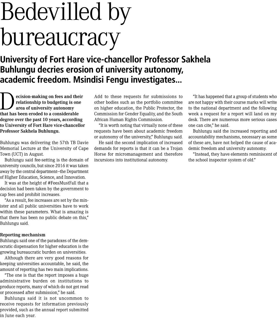 Bedevilled by bureaucracy University of Fort Hare vice chancellor Professor Sakhela Buhlungu decries erosion of unive...