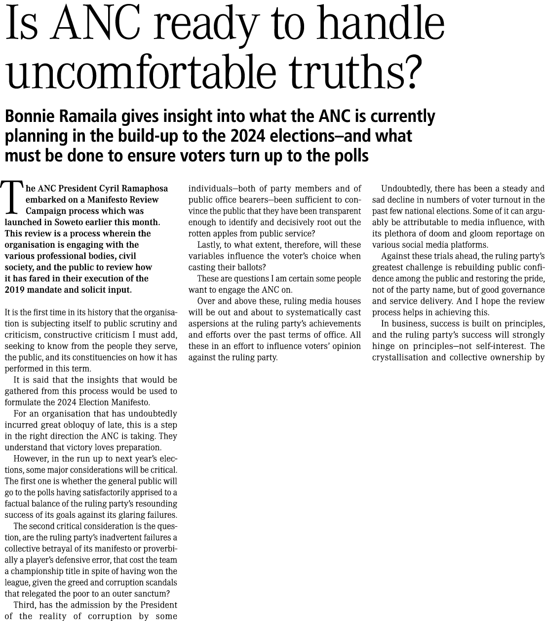 Is ANC ready to handle uncomfortable truths? Bonnie Ramaila gives insight into what the ANC is currently planning in ...