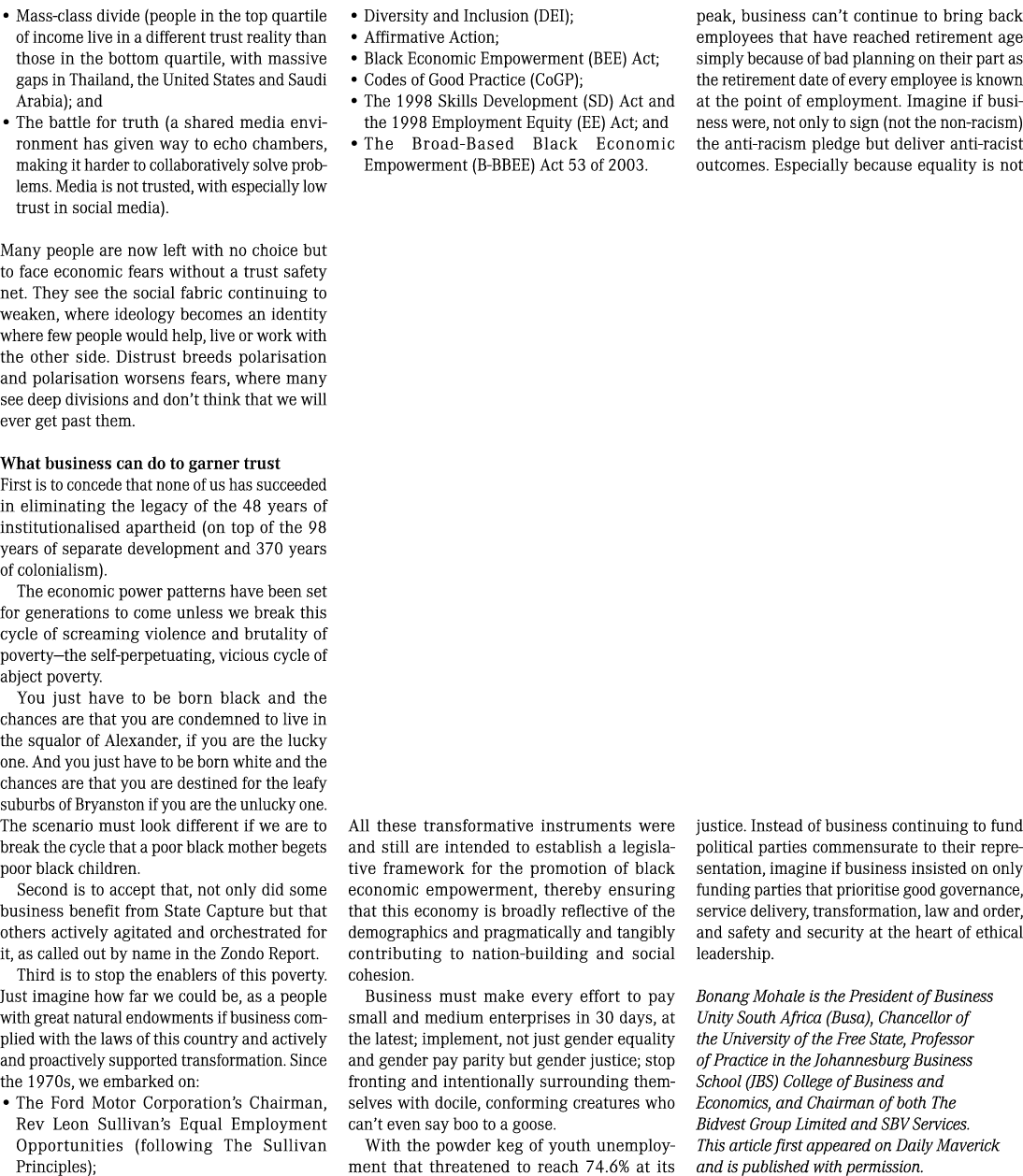 • Mass class divide (people in the top quartile of income live in a different trust reality than those in the bottom ...