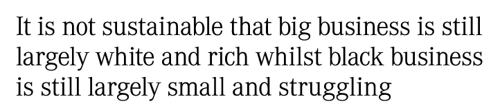 It is not sustainable that big business is still largely white and rich whilst black business is still largely small ...