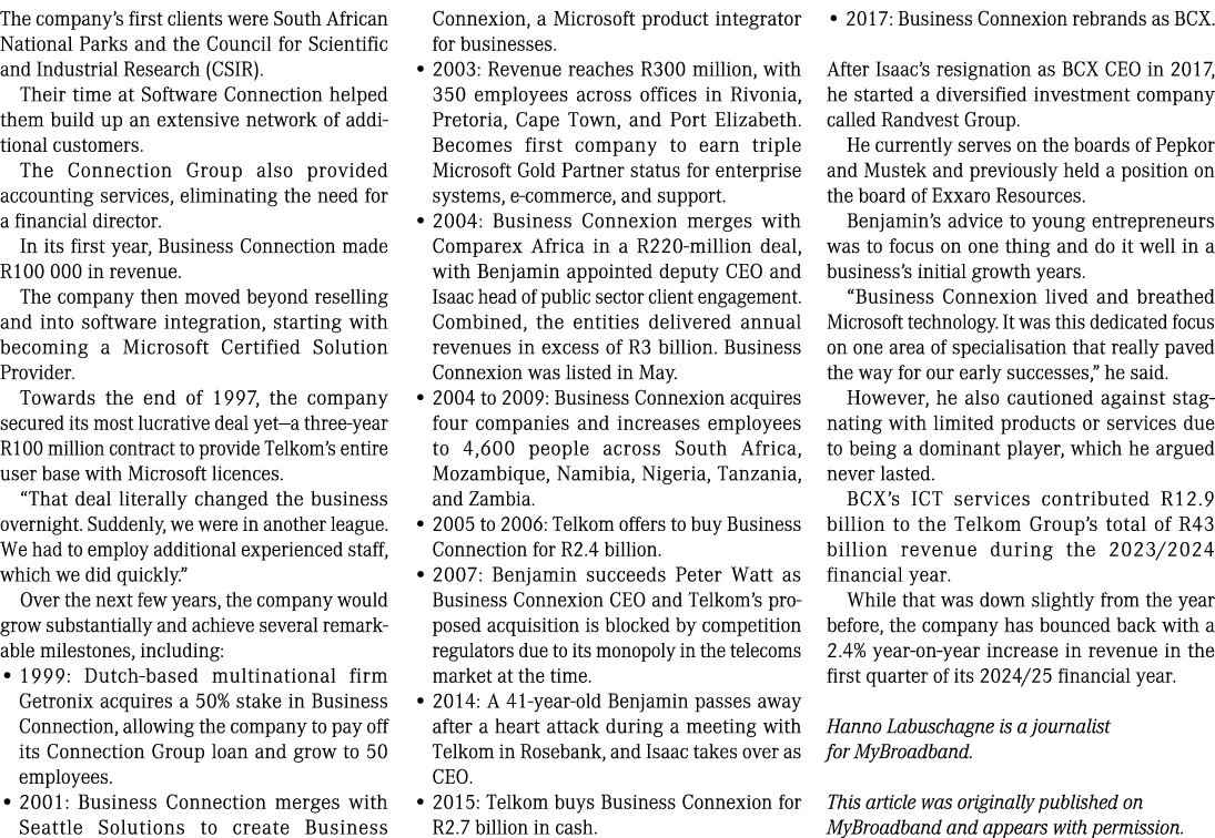 The company’s first clients were South African National Parks and the Council for Scientific and Industrial Research ...