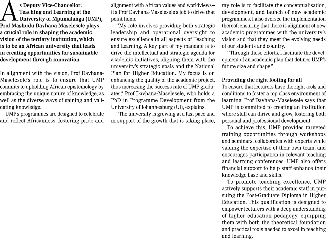 As Deputy Vice Chancellor: Teaching and Learning at the University of Mpumalanga (UMP), Prof Mashudu Davhana Maselese...