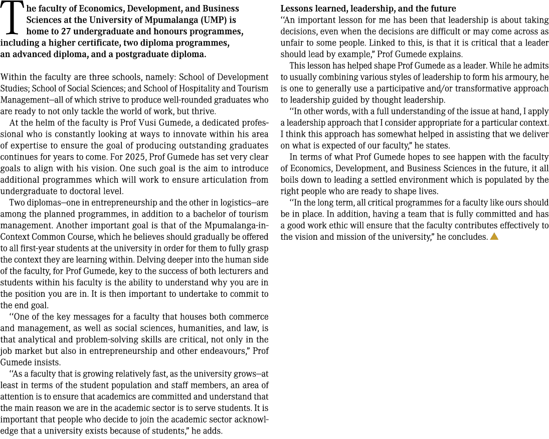 The faculty of Economics, Development, and Business Sciences at the University of Mpumalanga (UMP) is home to 27 unde...